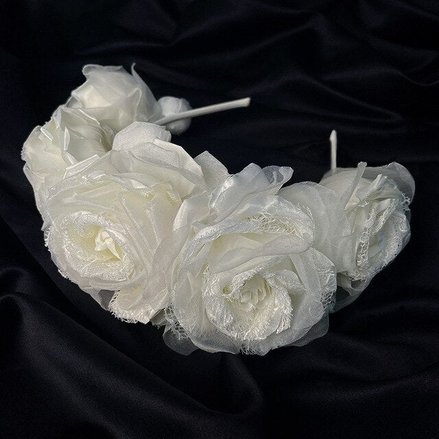 crepe rose flower dreamy fairy headband bridal tiara wedding three-dimensional hair accessories