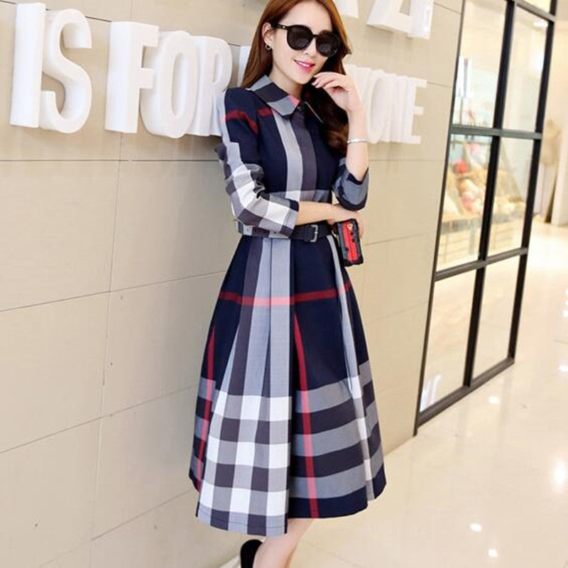 Elegant Temperament A-line Plaid Long-sleeved Dress