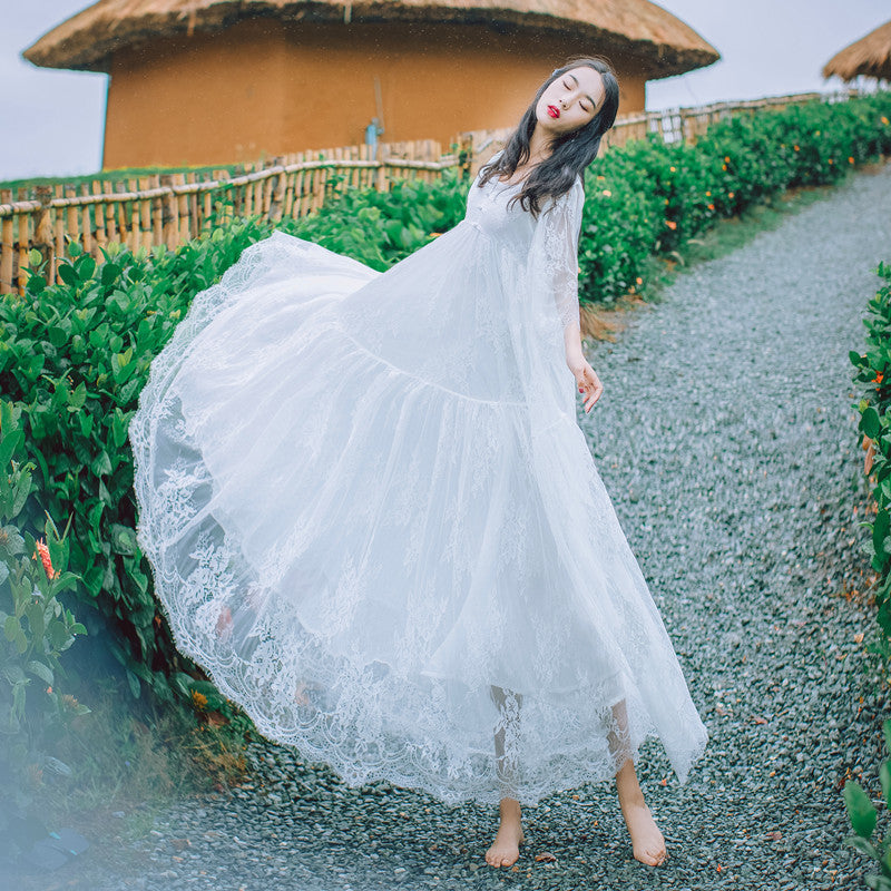 Women's Summer White Dress With Embroidered Lace