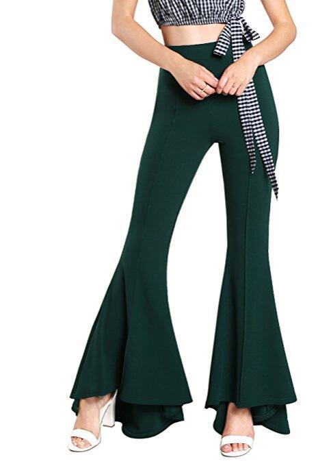 Ladies Elastic High Waist Fashion Flared Trousers