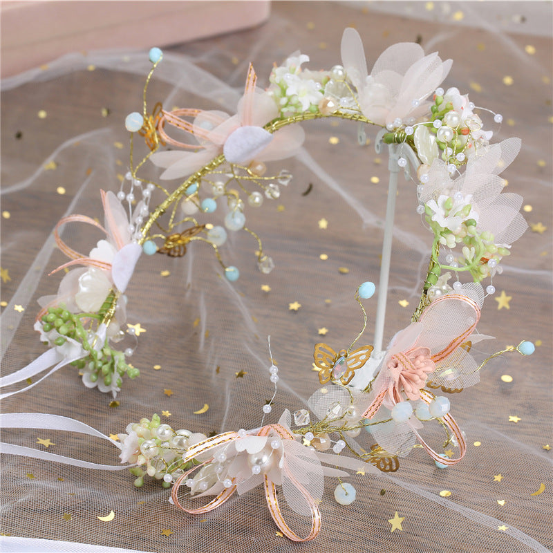 Bridal Children's Silk Yarn Flower Wreath