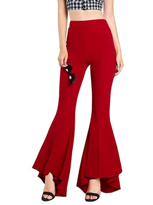 Ladies Elastic High Waist Fashion Flared Trousers