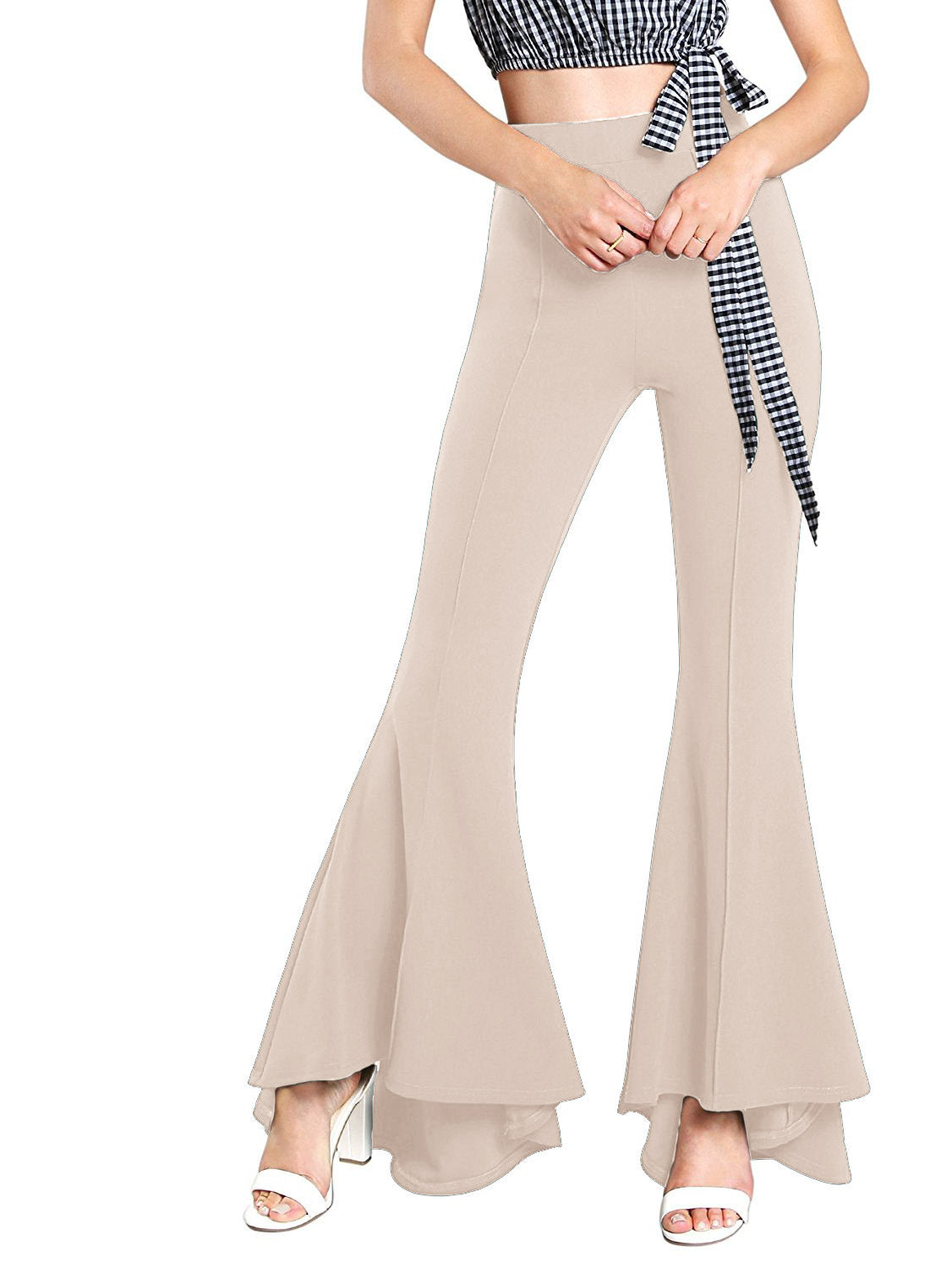 Ladies Elastic High Waist Fashion Flared Trousers