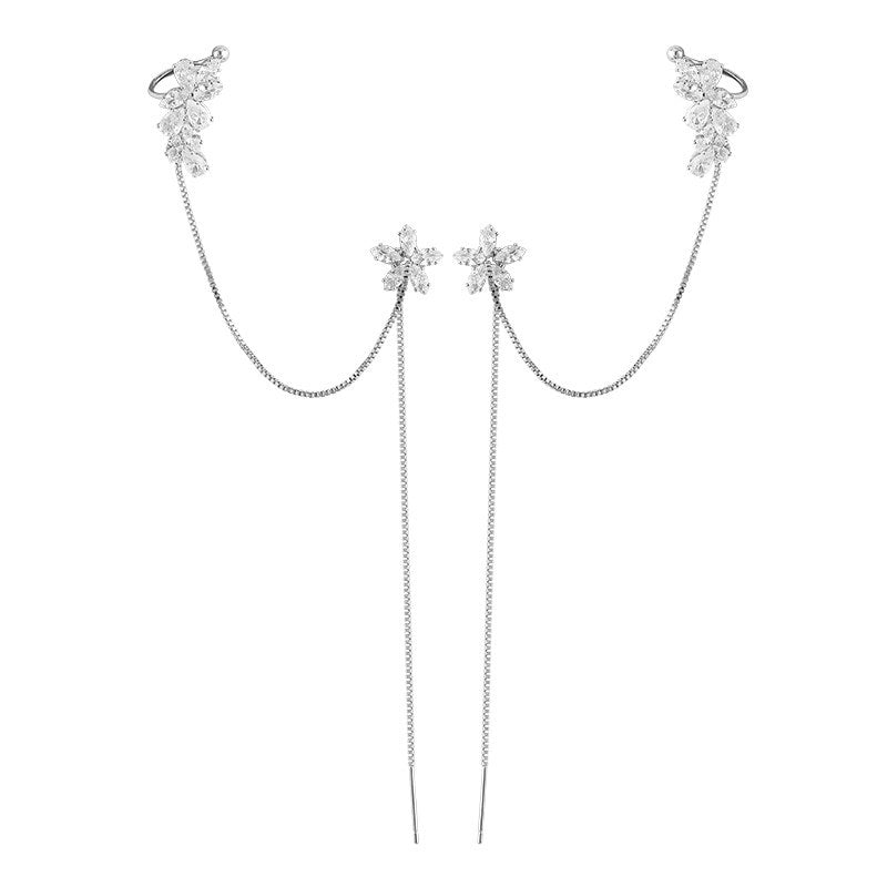 Long Earrings Trendy Ins Niche Design Zircon Flower Tassel