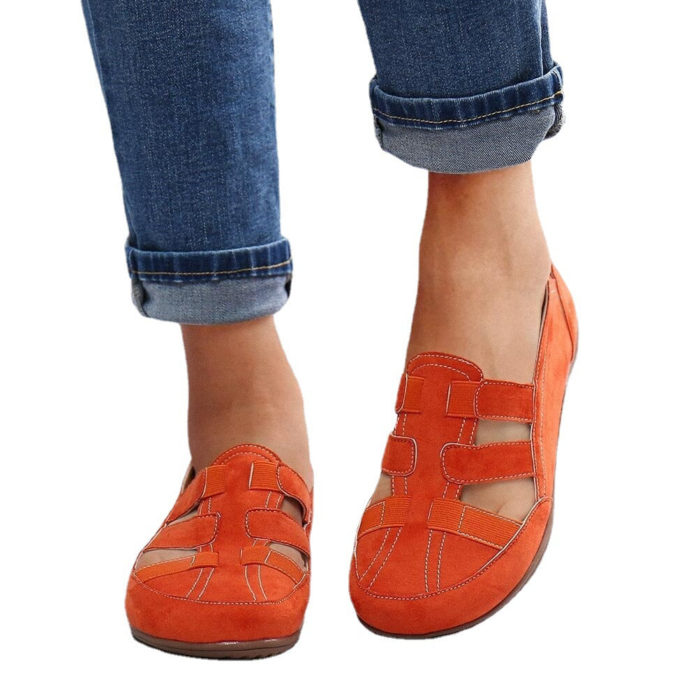 Baotou Flat T-shaped Hollow Casual Loafers Mother Shoes