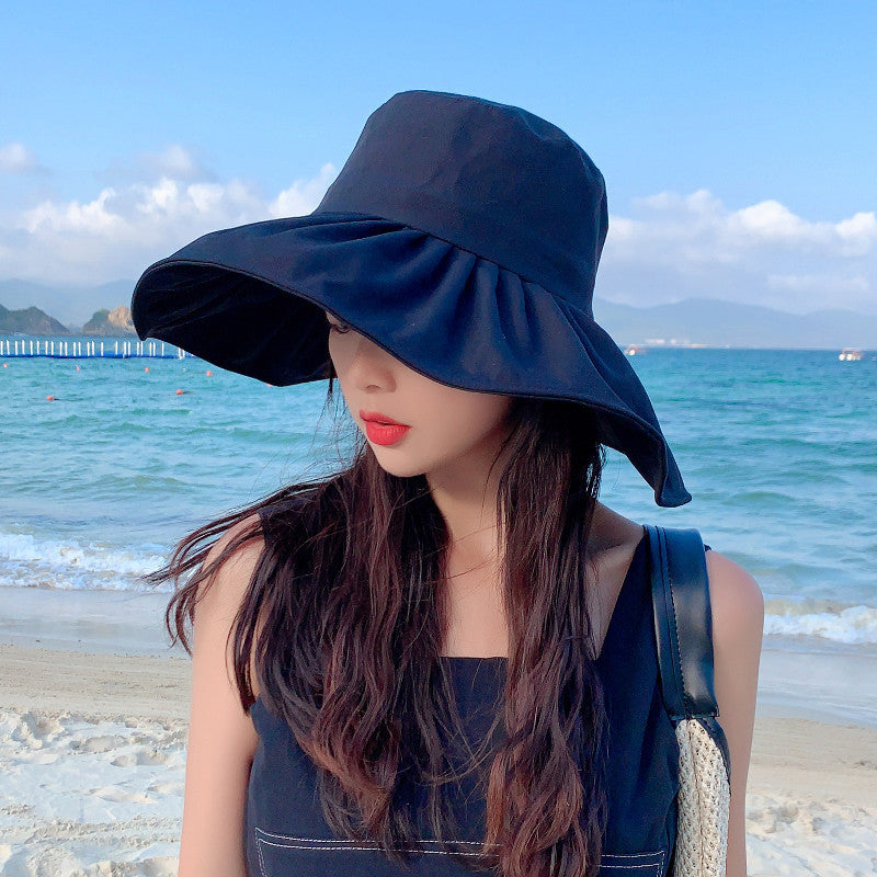 Summer Hat Korean Fashion Fisherman Hat Female Folding Solid Color Sunscreen Sun Visor Cover Face Leisure Basin Hat