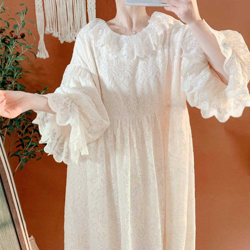 Loose Balloon Sleeve French Lace Dress