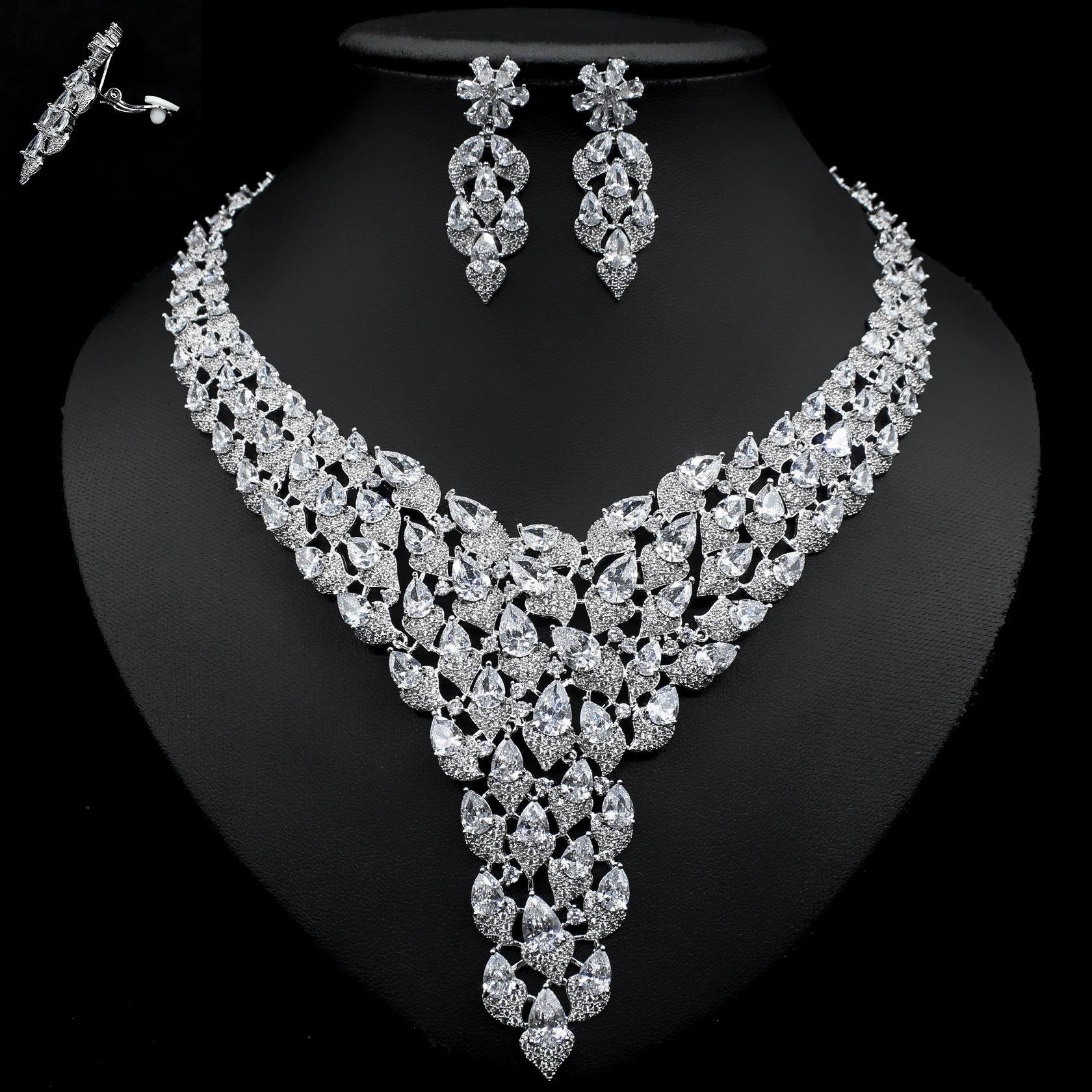 Full Diamond Exaggerated Fashion Necklace Earrings