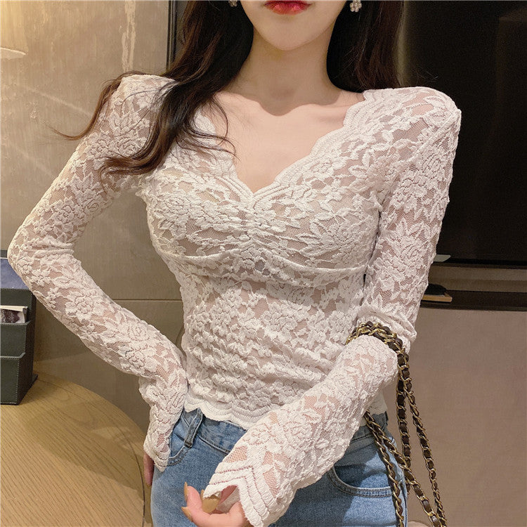 Mesh V-neck Lace Inner Base Shirt