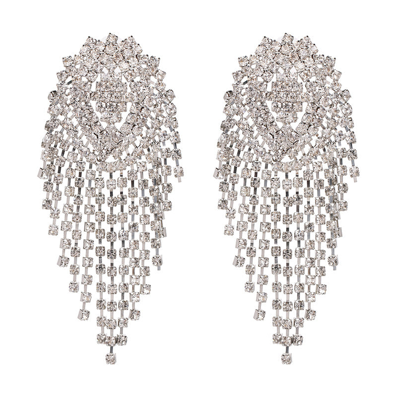 Bridal Style Rhinestone Earrings Super  Long