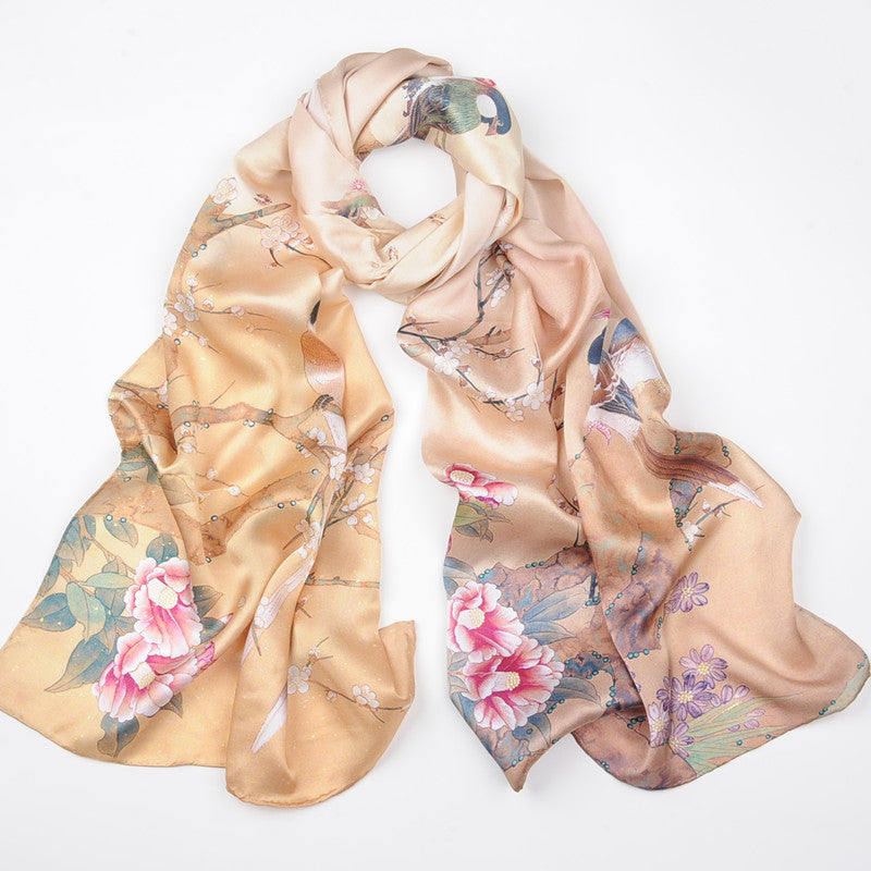 Spring And Autumn Mid-length Hand-Curled Silk Long Scarf