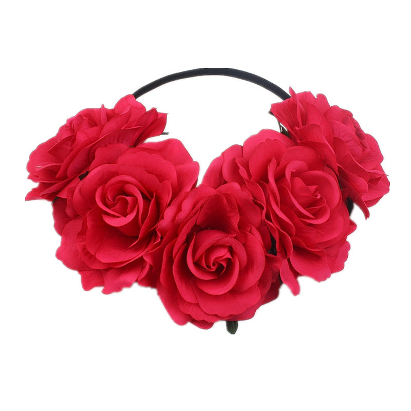 Europe And The United States 5 Red Roses Flower Headband Wreath Bridal Holiday Hair Accessories