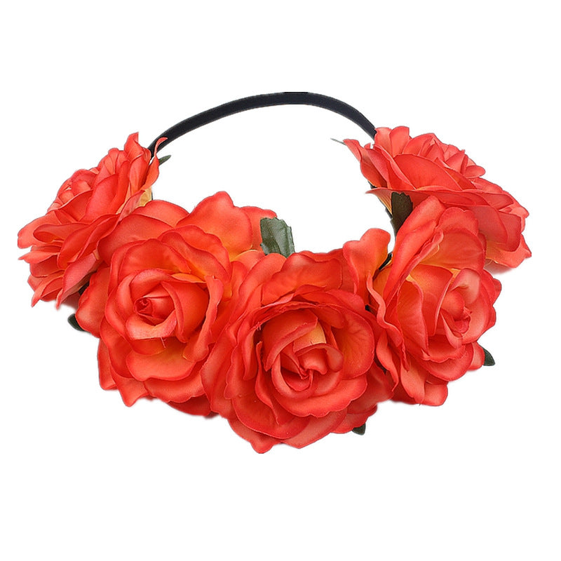 Europe And The United States 5 Red Roses Flower Headband Wreath Bridal Holiday Hair Accessories