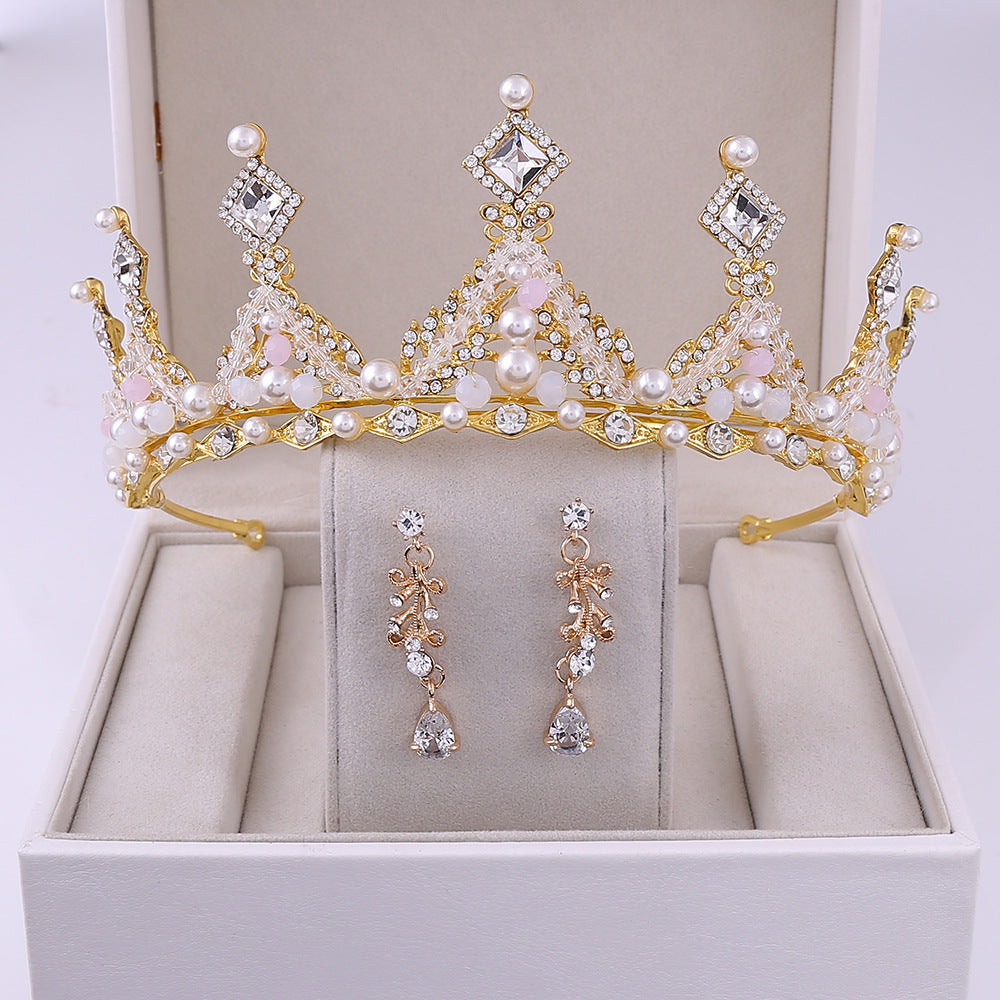 Korean Style Bridal Crown Earring Set