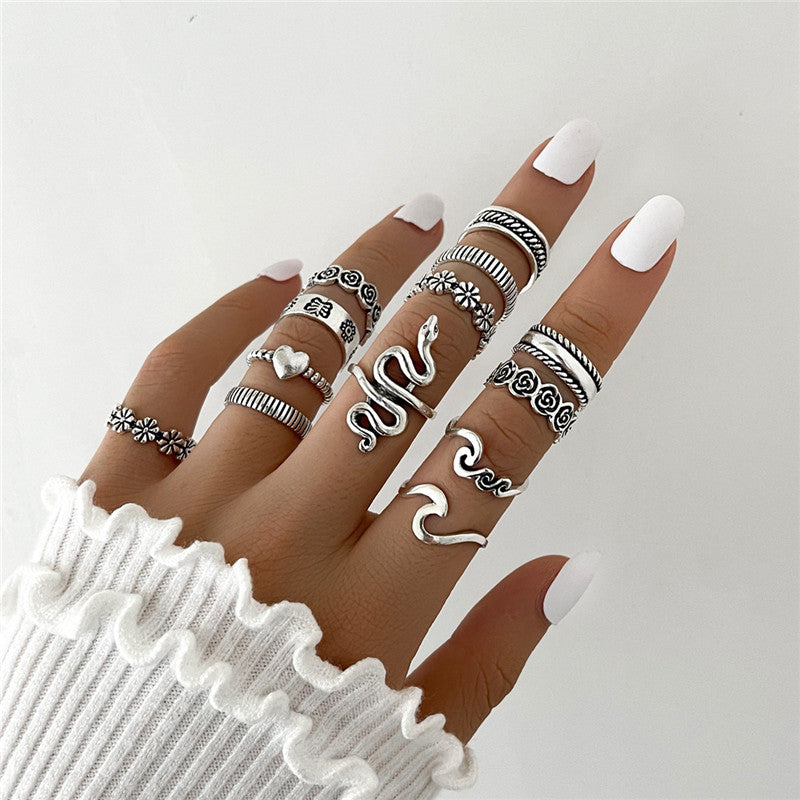 Flower Love Geometric Ring Joint Ring Thirteen Piece Set