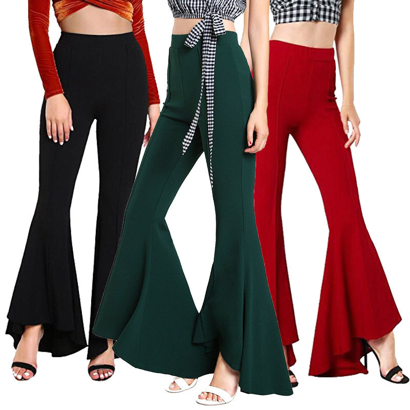 Ladies Elastic High Waist Fashion Flared Trousers