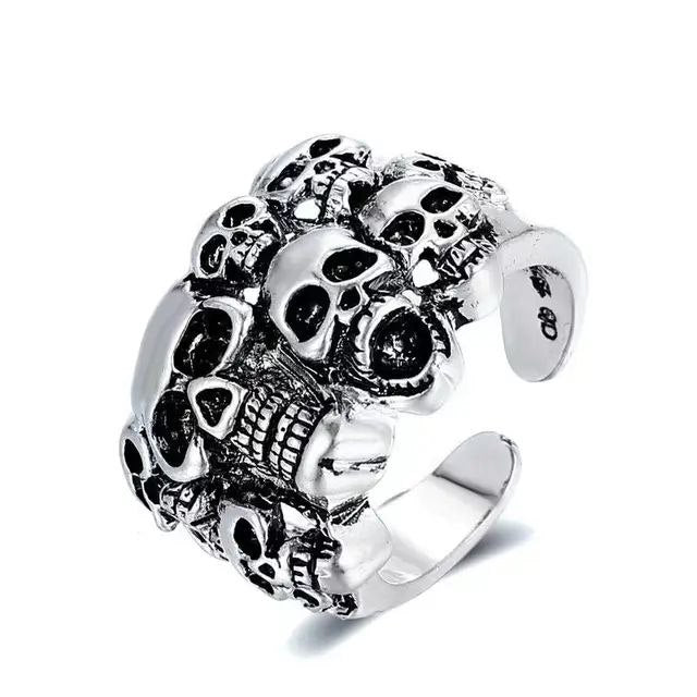 Exaggerated alloy trend Street retro silver plated giant Punk Gothic adjustable ring predator head warrior Skull Ring