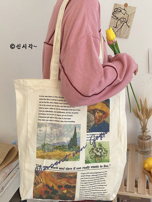 Large-capacity travel yoga canvas bag women's single shoulder retro literary simple ins environmental shopping bag student bag