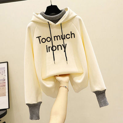 Autumn and winter plus velvet padded suit female students Korean version of loose fake two-piece sweater Slim casual woolen pants two-piece suit