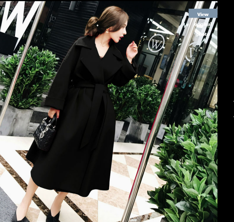 Plus size women's fat mm woolen coat mid-length Korean style woolen coat with waist and thin winter clothes wedding red