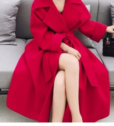 Plus size women's fat mm woolen coat, mid-length Korean style woolen coat, waist and thin, winter clothes, wedding red