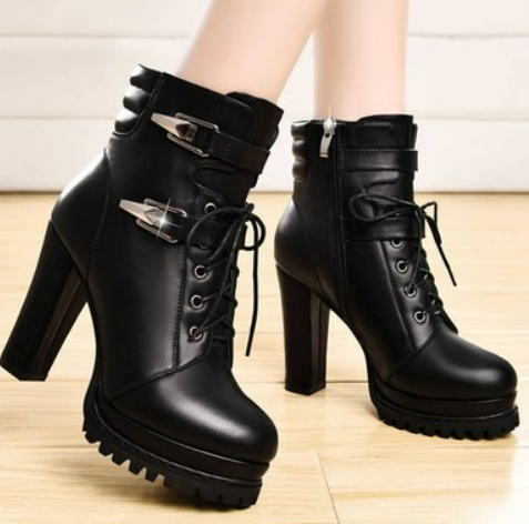 Martin boots ladies thick-heeled short boots 2021 autumn and winter new British style women's shoes high-heeled ankle boots lace-up female boots