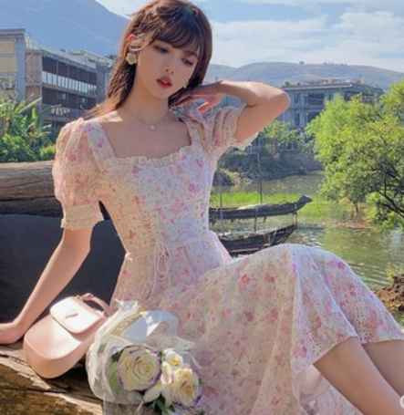 Gentle style French niche tea break escape princess dress super fairy 2021 summer new floral first love dress female