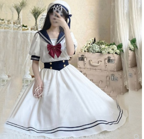 College style summer sweet navy collar jk short-sleeved dress female student Korean version was thin mid-length a-line skirt