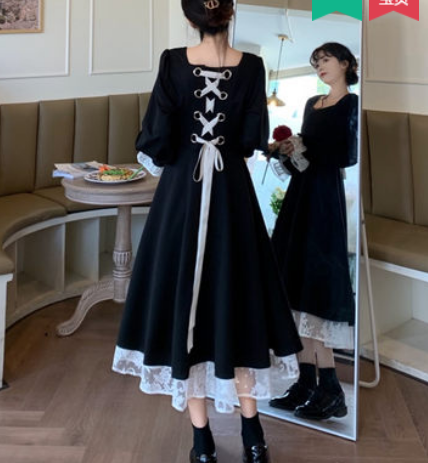 Light luxury super fairy over-the-knee long skirt female spring and autumn new style French design, gentle wind, high-end long-sleeved dress