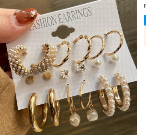 Pearl earrings women 6-piece French retro earrings set