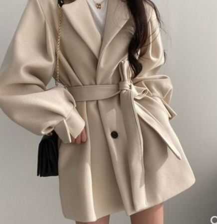 Hepburn style Korean Chic spring and autumn clothing 2021 new woolen coat small woolen coat female mid-length trend