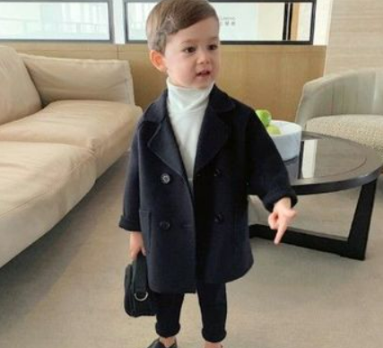 Children's woolen coat autumn and winter 2021 new children's clothing male baby handsome coat medium and small children medium and long Korean version