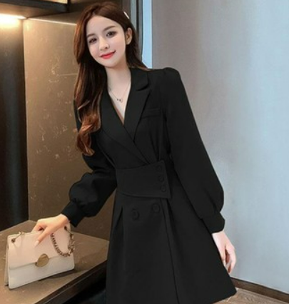 Suit collar long-sleeved dress women 2021 spring and autumn new style small Korean design windbreaker short skirt trend